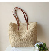 Woven Rattan Basket Bag – Leather Handles, 30×33cm & Women's Shopper Tote