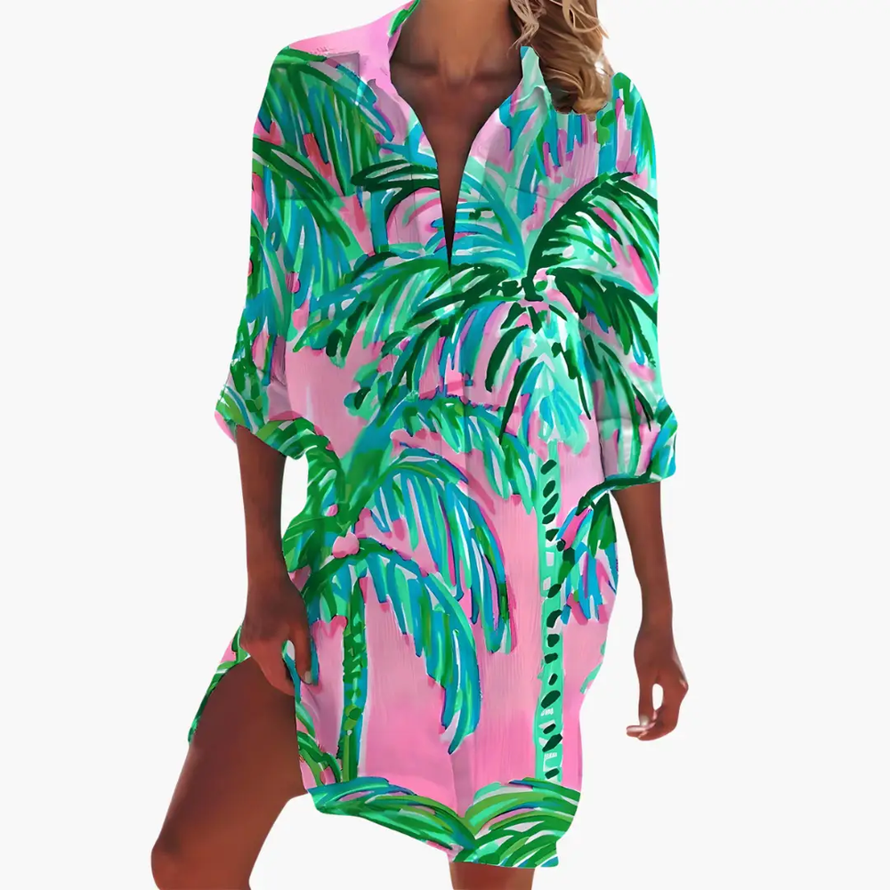 Women's Shirt Dress – Long Sleeve, Button Front & Knee Length
