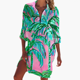 Women's Shirt Dress – Long Sleeve, Button Front & Knee Length