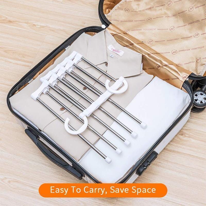 Extendable Trouser Hanger – Stainless Steel, 5 Slide-Out Bars & Non-Slip Tips
