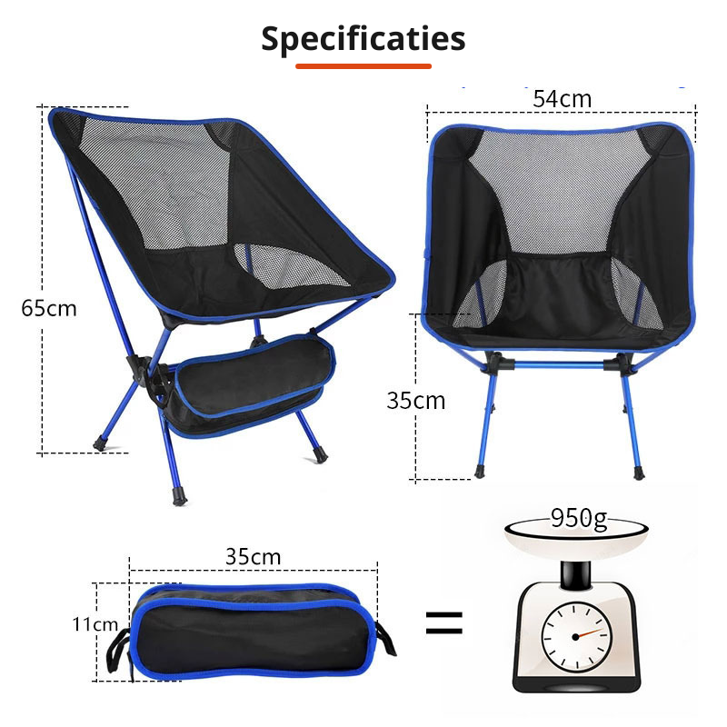 Ultralight Folding Camping Chair – 0.9kg, Aluminum Frame, Mesh, with Carry Bag
