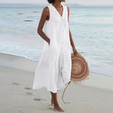 Elara – Stylish Linen Dress with V-Neck