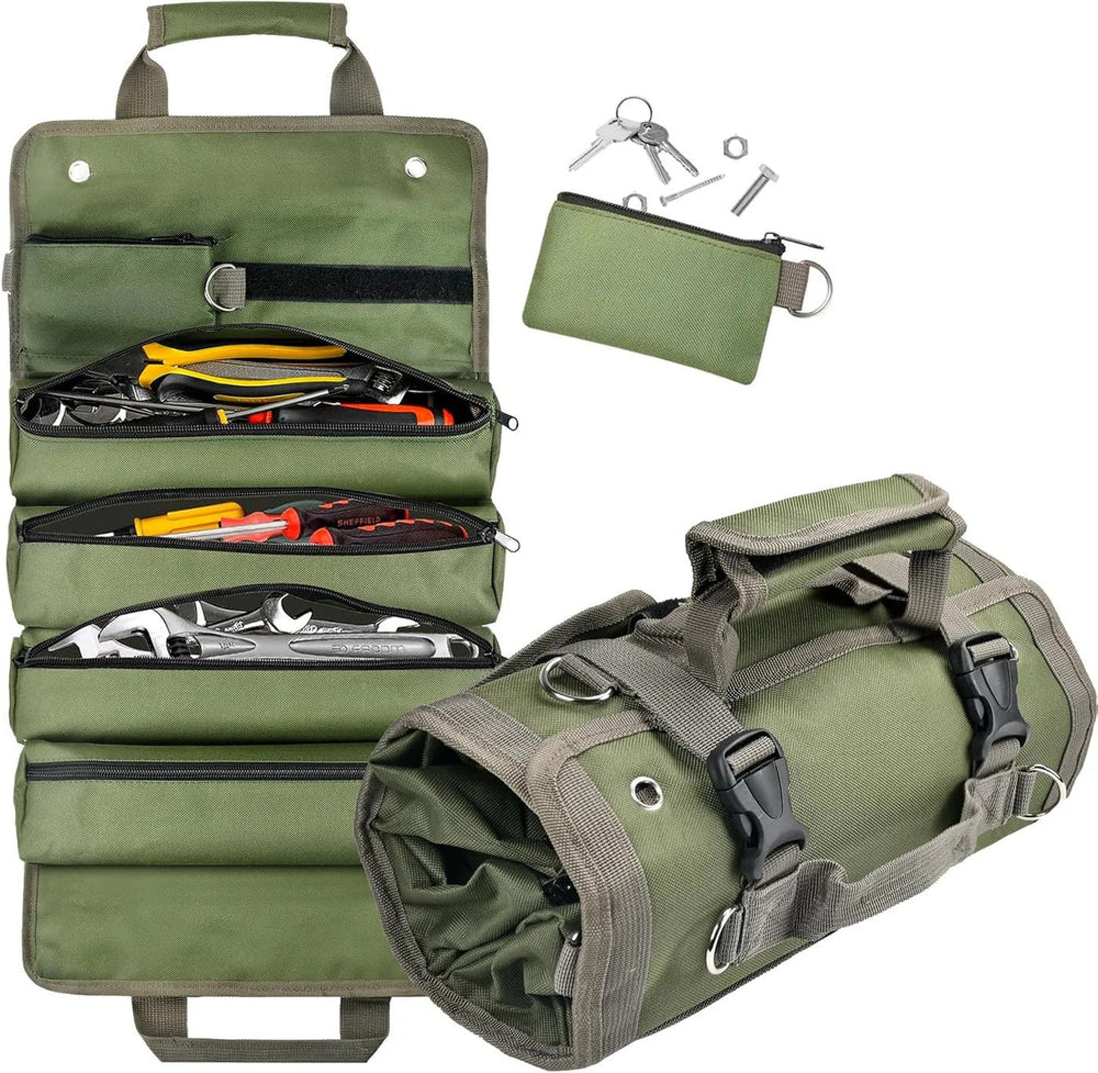 Roll-Up Tool Bag – Multiple Pockets, Removable Trays & Carry Handle