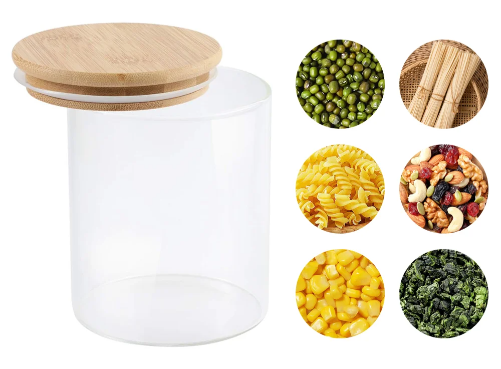 Glass Storage Jars with Wooden Lids – Airtight, Set of 5 & 300-950ml