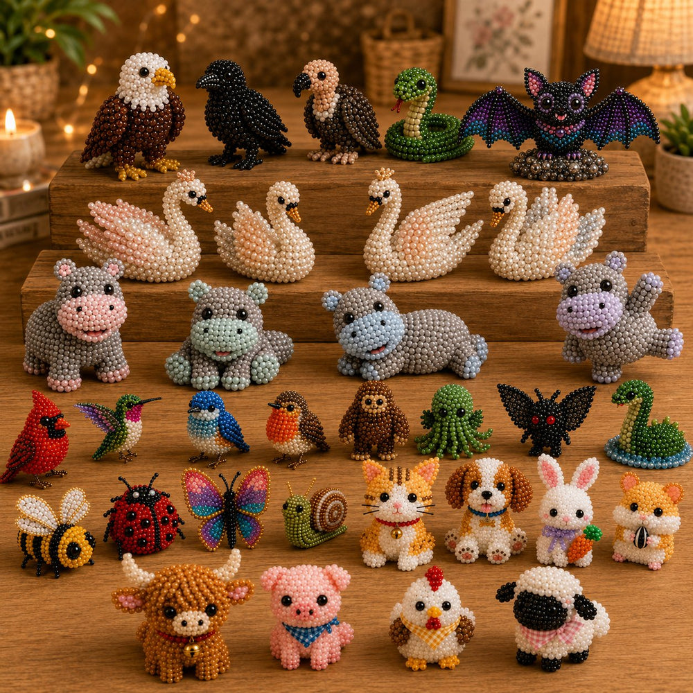 3D Beaded Craft Kit – Glass Bead Animal Figures, Beginner-Friendly & 12 Motif Sets