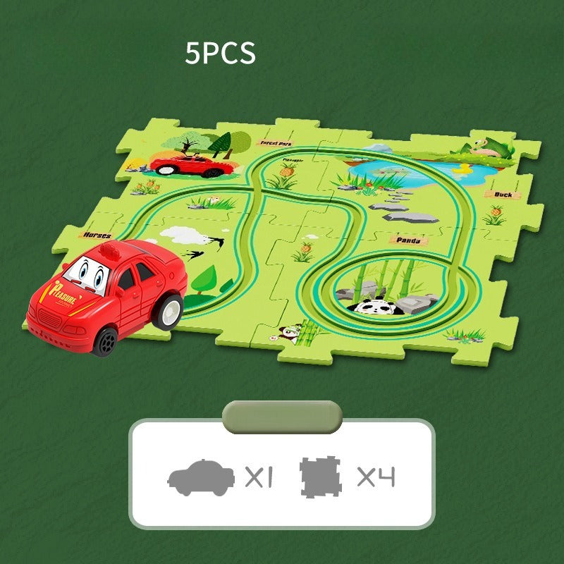Kids Puzzle Road Play Set – Toy Car, Traffic Signs & 47×25cm Track