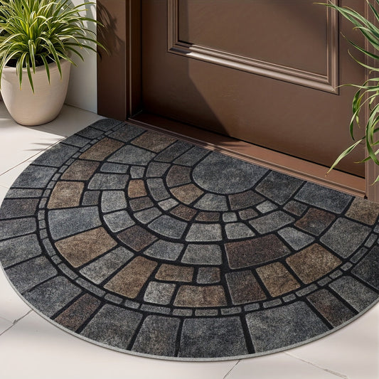 Door Mat – Mosaic Stone Design, Semi-Circular Shape & Non-Slip Backing