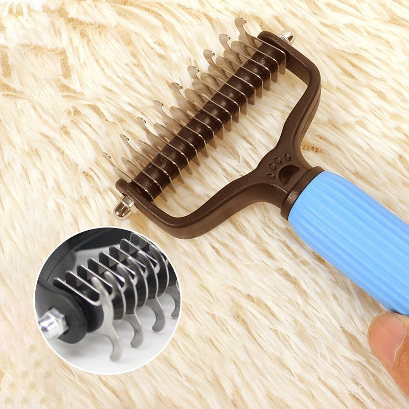 Pet Deshedding Brush – Double-Sided Safety Blades, Small & Large Sizes for Dogs & Cats