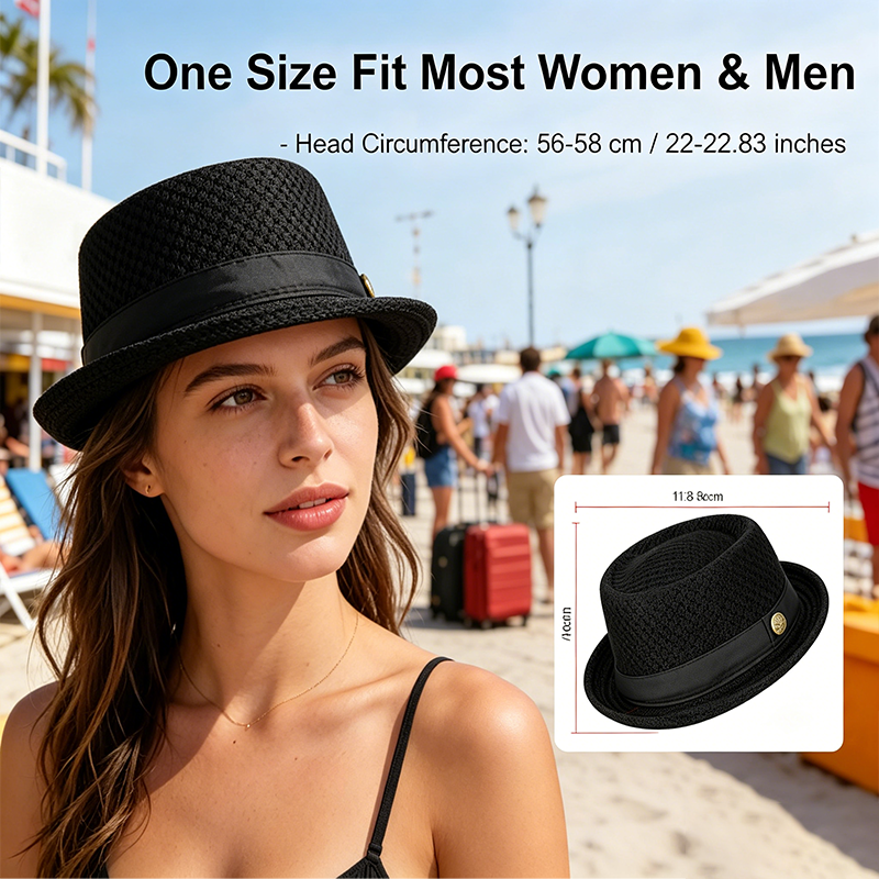 Pork Pie Mesh Hat – Breathable Summer Fedora, Unisex, Adjustable 58–60cm