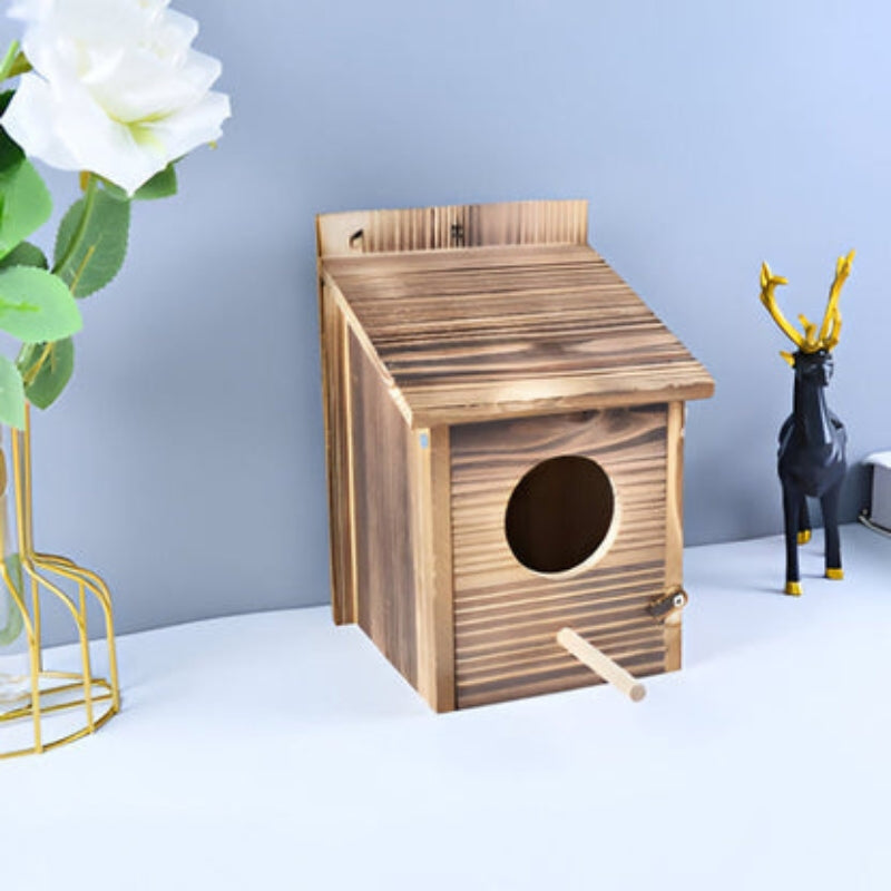 Natural Wood Birdhouse – 20×20×20cm, Hanging or Freestanding, Garden Decor
