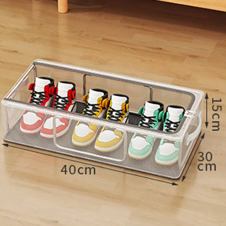Stackable Clear Shoe Storage Box – Front-Opening PVC, Steel Frame & Waterproof Design