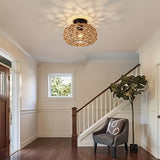 Bohemian Hemp Rope Ceiling Light | Handwoven Rustic Flush Mount Fixture