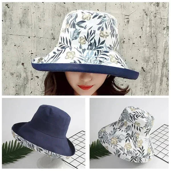 Women's Wide-Brim Sun Hat – Reversible, Cotton Linen & UV Protection