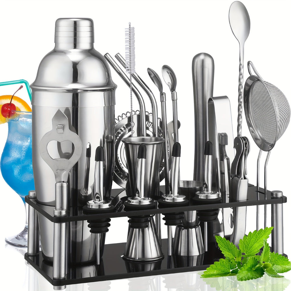 20-Piece Cocktail Bar Set – Stainless Steel Tools, Acrylic Stand & Boston Shaker
