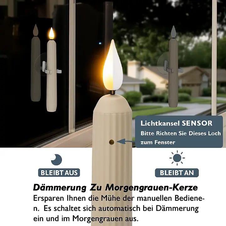 Optimized Product Title: "6er-Set LED-Fensterkerzen mit Dämmerungssensor – Realistische Warmweiß Flackernde Flamme für Gemütliche Abende & Festliche Dekoration" 

This title includes relevant keywords while maintaining clarity and appeal for potential buy