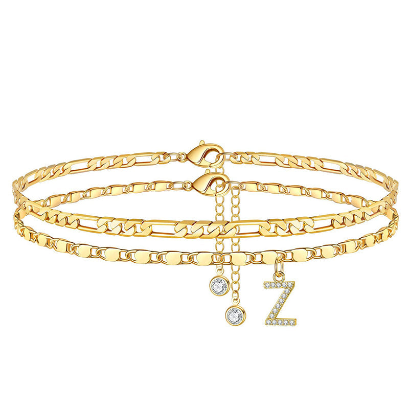 Layered Rhinestone Anklet – Women's, Gold-Plated & Adjustable Clasp