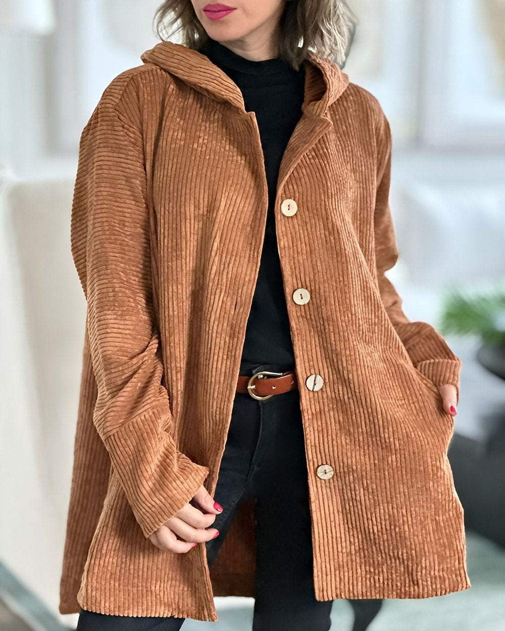 Enhanced Product Title: **Cordia™ - Bequeme Kapuzen-Cordjacke für Damen | Stylische und Gemütliche Freizeitjacke** 

This title includes relevant keywords for better visibility on Google Shopping while maintaining clarity and appeal.
