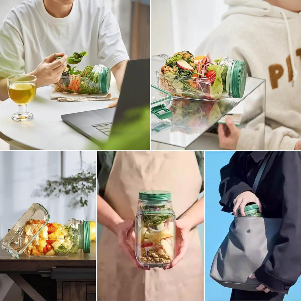 Layered Salad Container – Leak-Proof Dressing Cup, 1.1L, BPA-Free Tritan