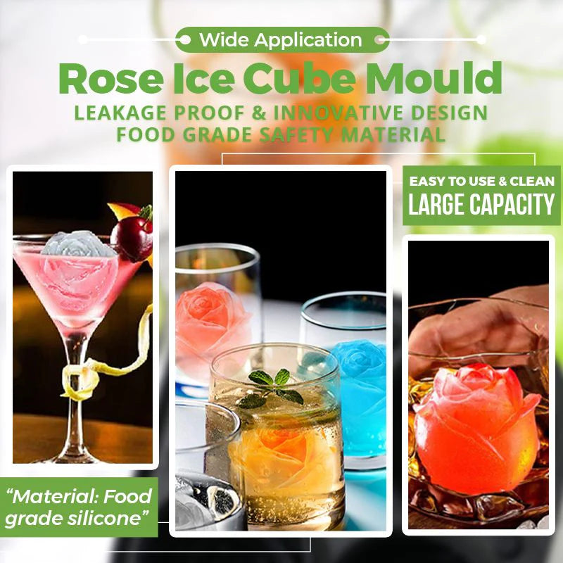 3D Rose Ice Cube Tray – Food-Grade Silicone, 6cm Cubes & 4 Cavities