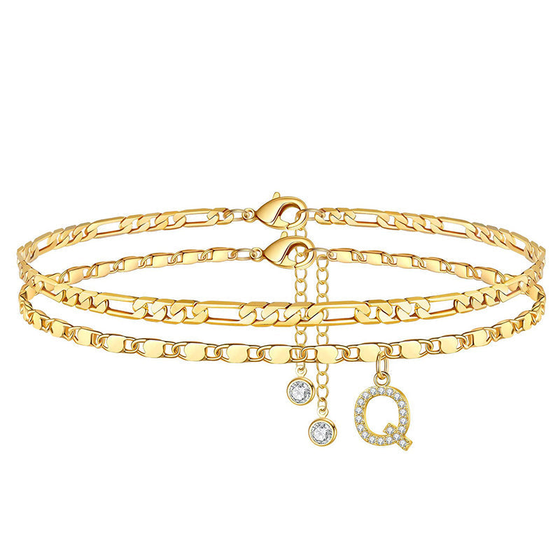 Layered Rhinestone Anklet – Women's, Gold-Plated & Adjustable Clasp