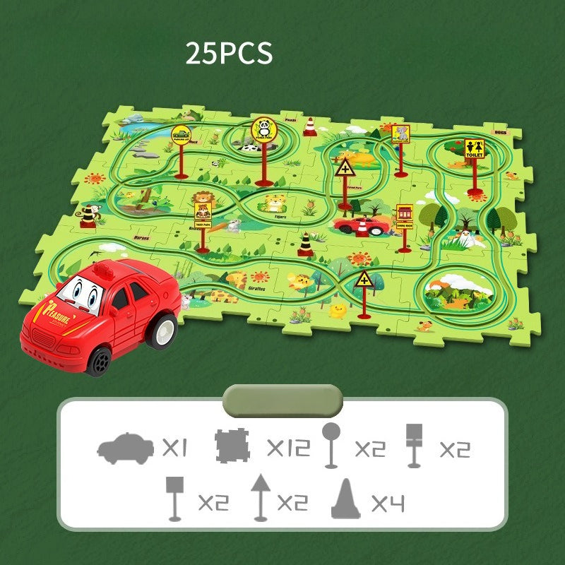 Kids Puzzle Road Play Set – Toy Car, Traffic Signs & 47×25cm Track