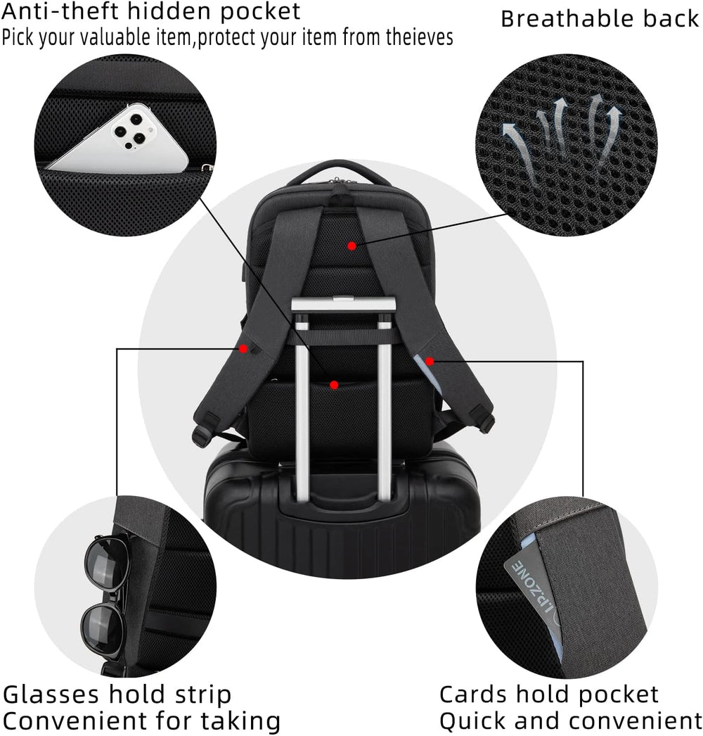Water-Resistant Travel Laptop Backpack with USB Charging Port & Organized Storage Compartments - Perfect for Commuting & Travel