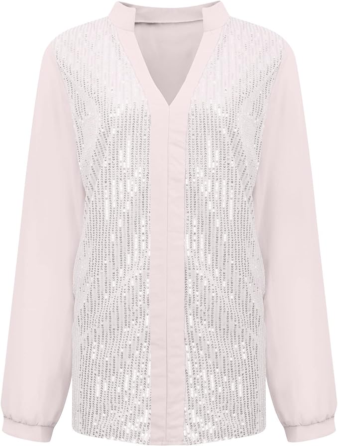 Plus Size Fall Sequin V-Neck Blouse - Stylish & Sparkling Autumn Top