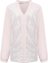 Plus Size Fall Sequin V-Neck Blouse - Stylish & Sparkling Autumn Top