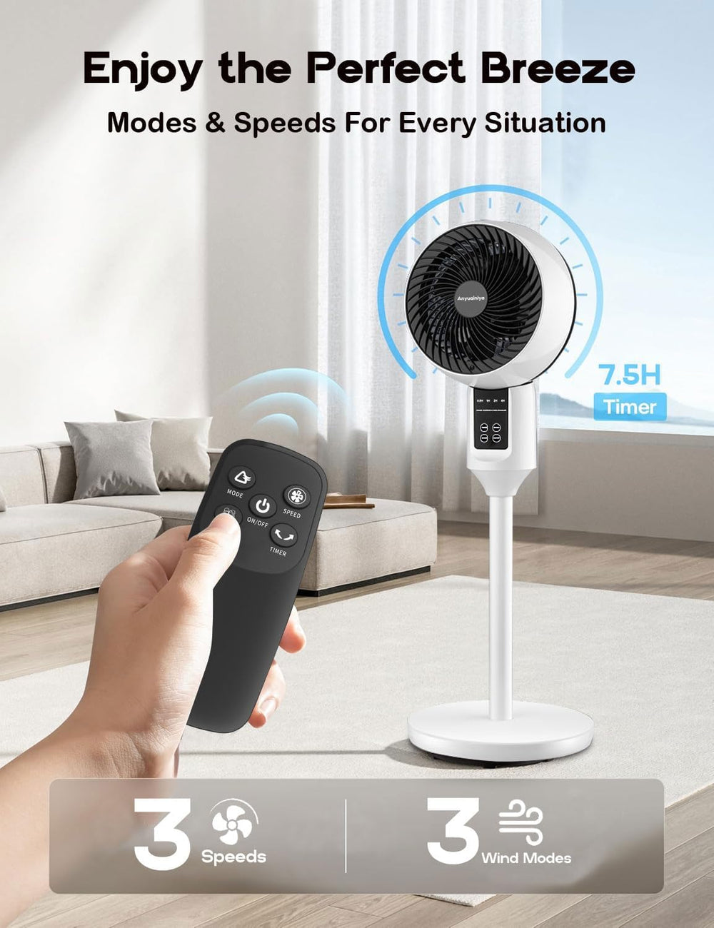 Aerion Adjustable Pedestal Fan with 3D Oscillation