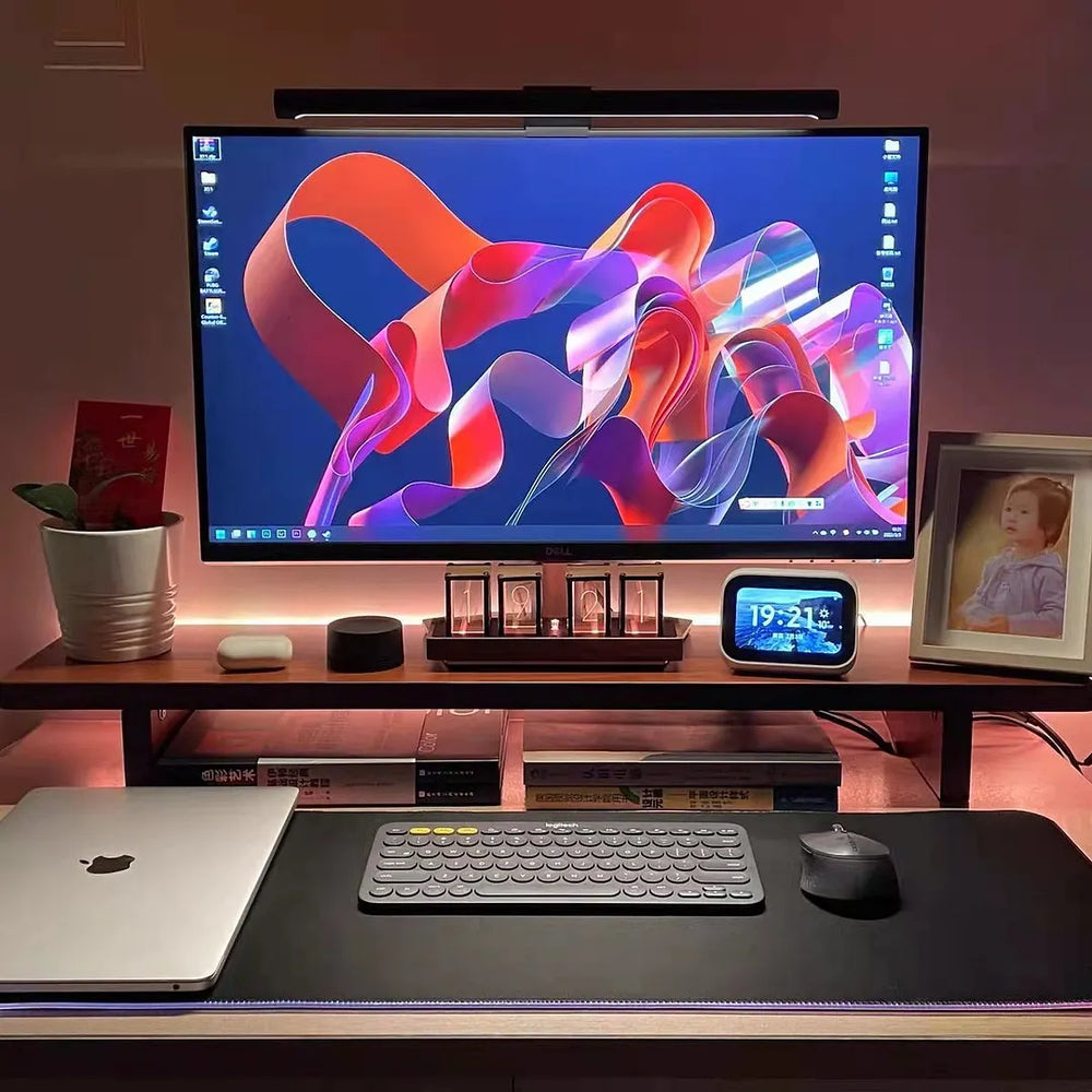 Nixie-Style LED Desk Clock – Walnut Base, RGB 8 Modes & 4 or 6 Digits