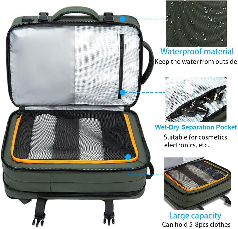 Expandable 26-45L Waterproof Travel Backpack with Laptop Sleeve & Versatile Duffle Carry - Perfect for Hiking, Camping, and Daily Use