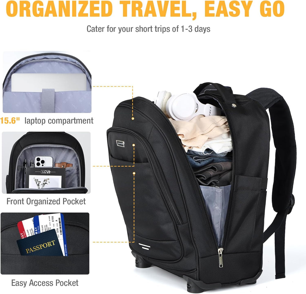30L Rolling Laptop Backpack with 4 Spinner Wheels - Water-Resistant & Durable Design for Travel & School