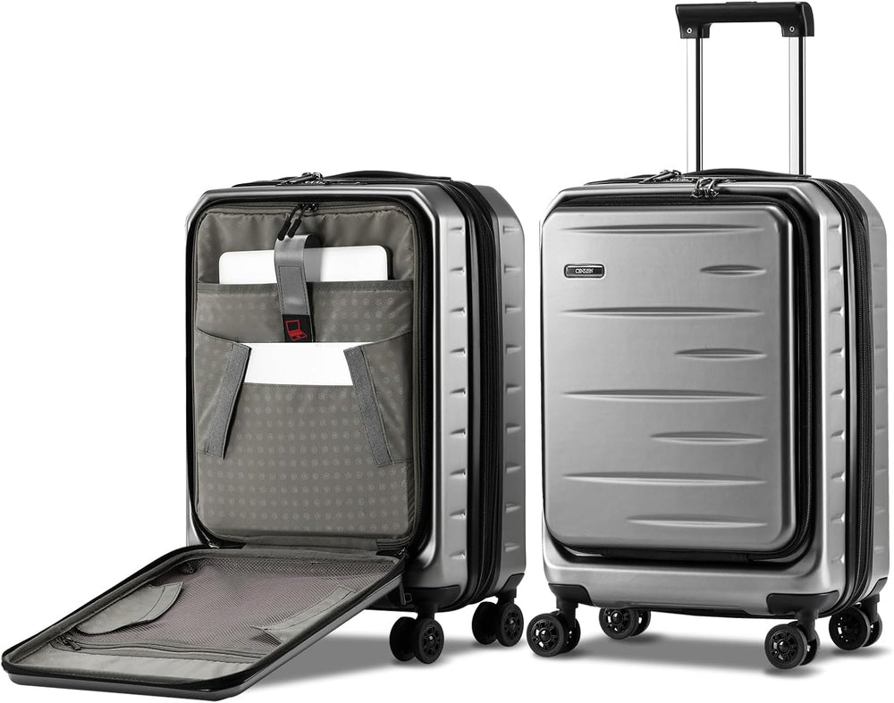 Expandable Hard Shell Carry-On Luggage with Front Pocket & TSA-Approved Lock - Lightweight Travel Suitcase