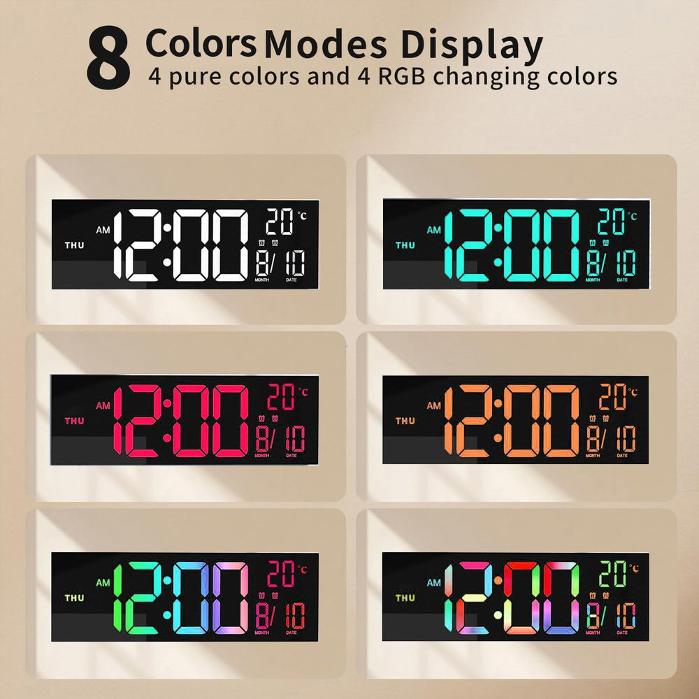 16-Inch RGB Digital Wall & Desk Alarm Clock with Remote - Lumeris