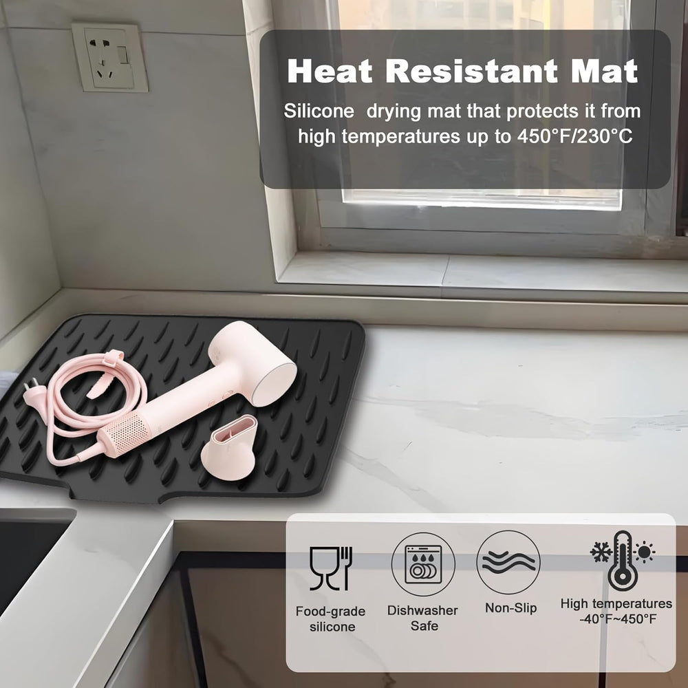 Silicone Dish Draining Mat – Built-In Drain Spout, Non-Slip & Dishwasher-Safe