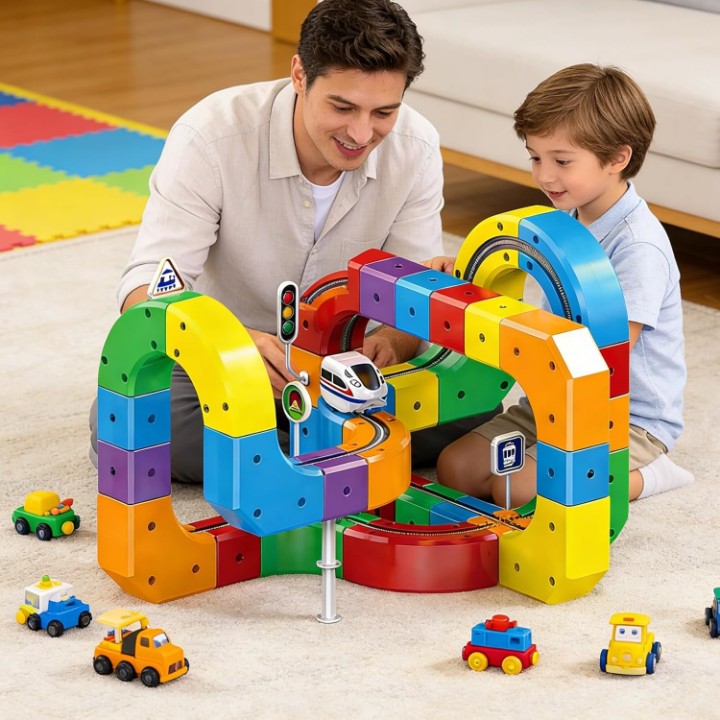 Magnetic Track Building Blocks – 81-Piece, USB Train & Gravity Effect