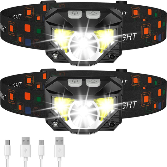 2-Pack Rechargeable LED Headlamp – Motion Sensor
