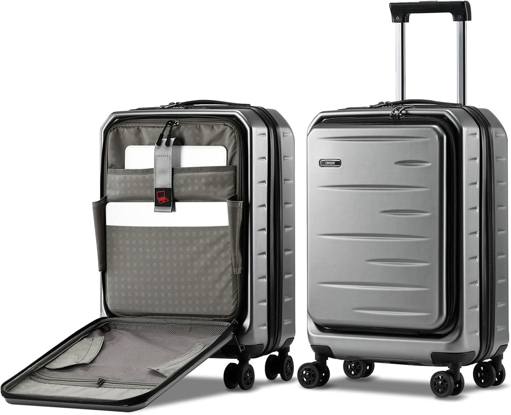 Expandable Hard Shell Carry-On Luggage with Front Pocket & TSA-Approved Lock - Lightweight Travel Suitcase