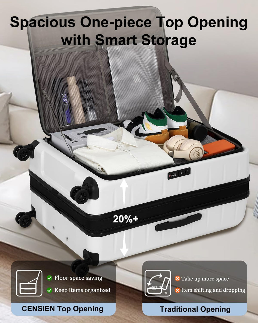 Expandable Hard Shell Carry-On Luggage with Front Pocket & TSA-Approved Lock - Lightweight Travel Suitcase