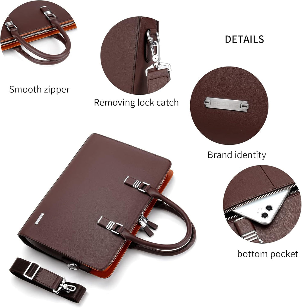 Premium Genuine Leather Multi-Compartment Business Briefcase for Professionals - Stylish & Durable Work Bag