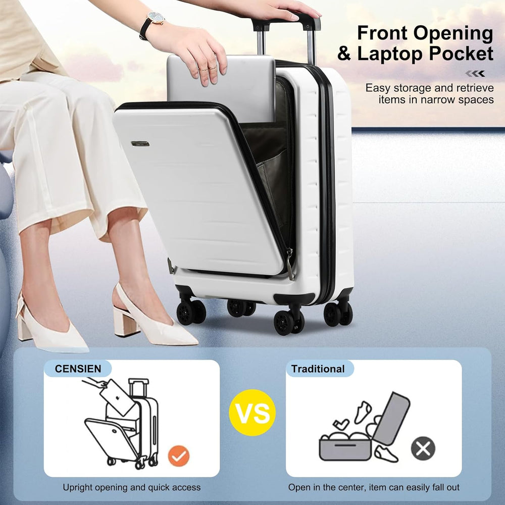 Expandable Hard Shell Carry-On Luggage with Front Pocket & TSA-Approved Lock - Lightweight Travel Suitcase