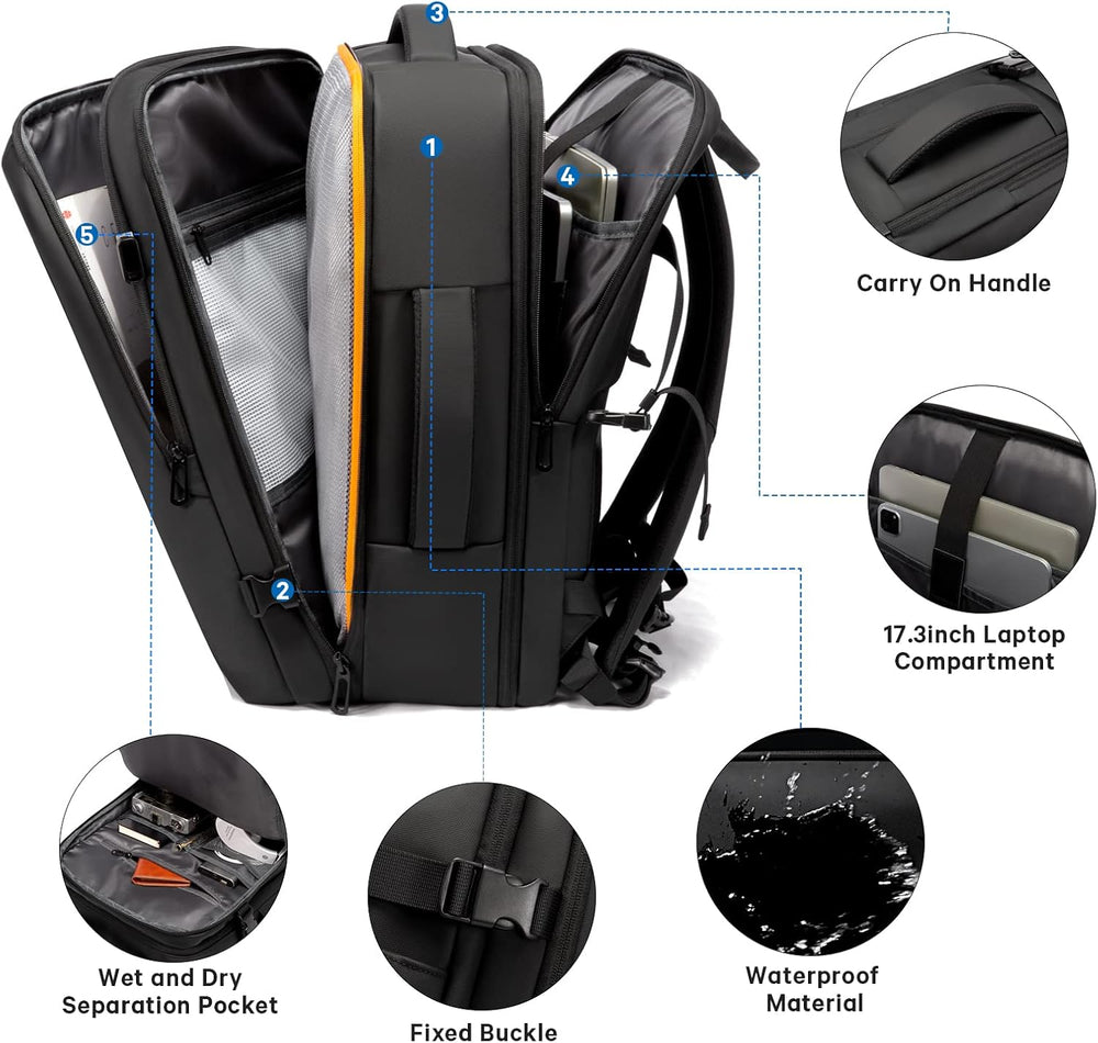 Expandable 26-45L Waterproof Travel Backpack with Laptop Sleeve & Versatile Duffle Carry - Perfect for Hiking, Camping, and Daily Use