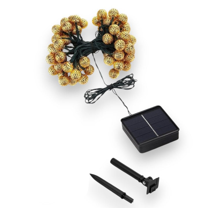 Solar Moroccan String Lights 12m – 100 LED Balls, Warm White & IP65 Waterproof