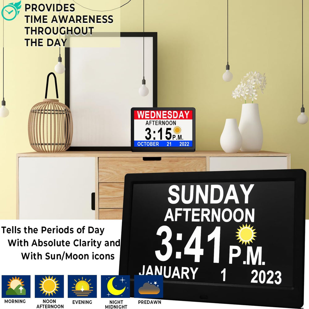 11.5-Inch Digital Calendar Day Clock with 19 Reminders - Claryon
