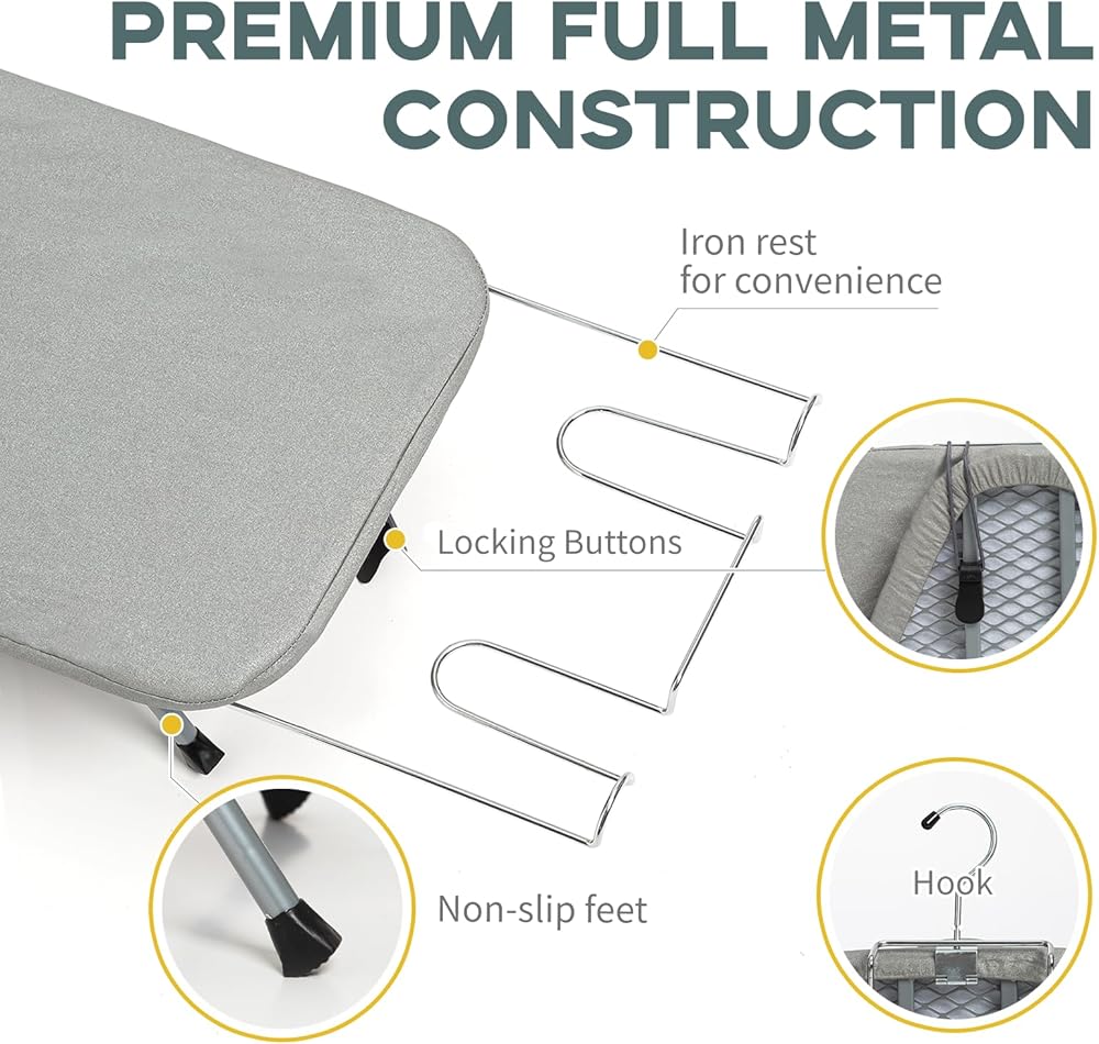 Portable Tabletop Ironing Board – Foldable 81×30.5cm, Iron Rest & Padded Feet