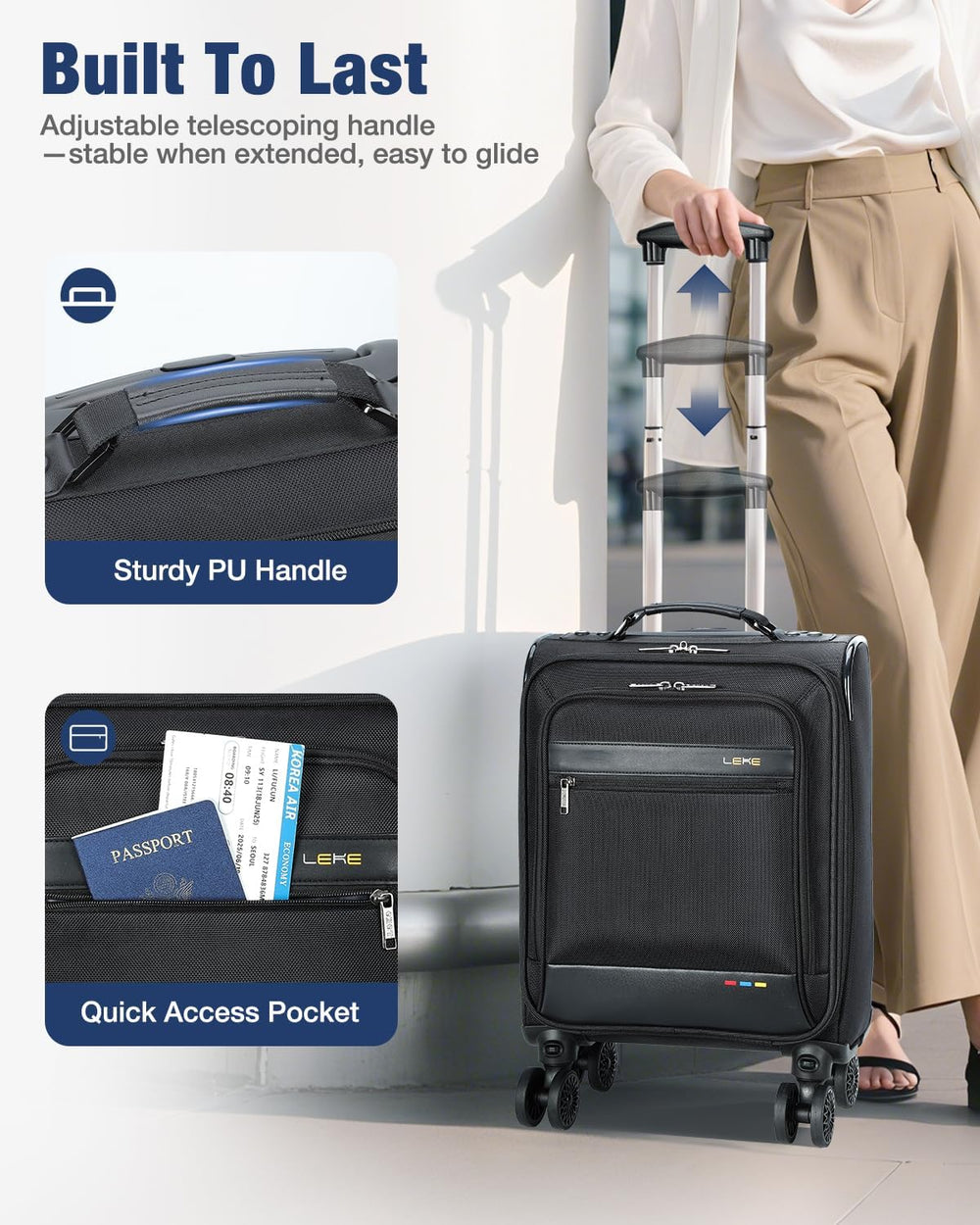 Lightweight Softside Expandable Carry-On Suitcase with Wheels – Airline Approved Travel Luggage