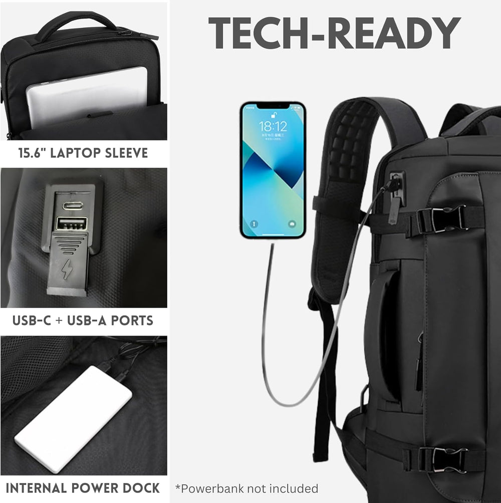 15” Waterproof Laptop Backpack with Side-Open Design & USB-C Port - TrekPro Series | Durable & Stylish Travel Bag