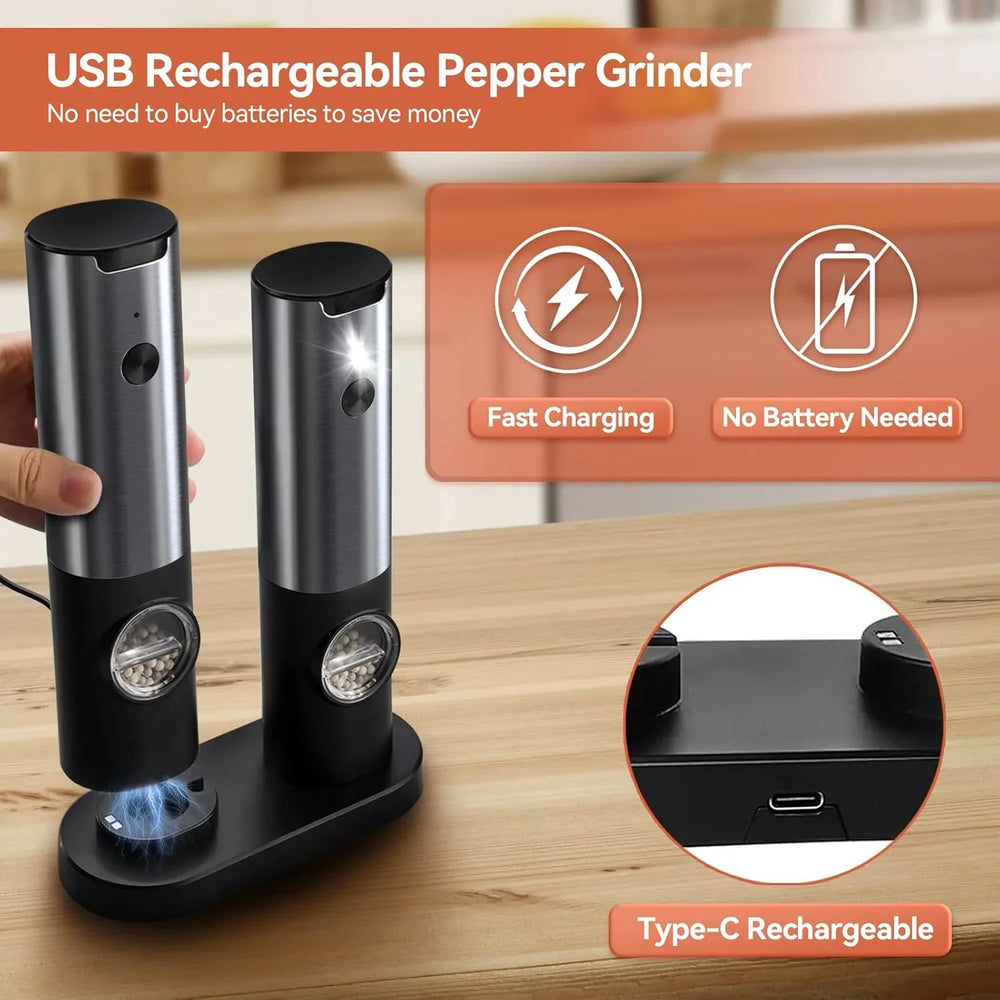 Optimized Product Title: **Elektrisches Salz- und Pfeffermühlen-Set mit Ladestation – Automatische Gewürzmühlen für Küche und Tisch, Edelstahl & Keramikmahlwerk, Perfekt für Gourmet-Köche** 

This title includes relevant keywords and phrases that can help