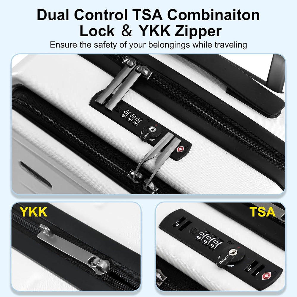 Expandable Hard Shell Carry-On Luggage with Front Pocket & TSA-Approved Lock - Lightweight Travel Suitcase