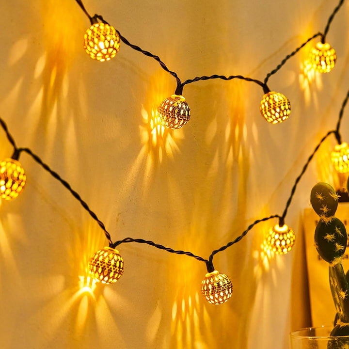 Solar Moroccan String Lights 12m – 100 LED Balls, Warm White & IP65 Waterproof